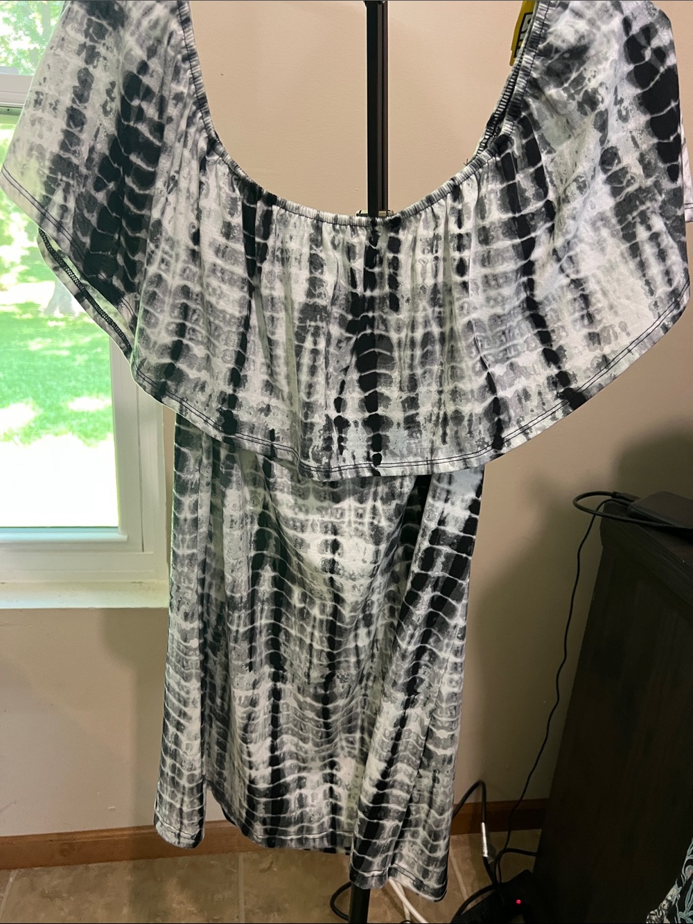 west loop Black & White Tie-Dye Off-the-Shoulder Blouse